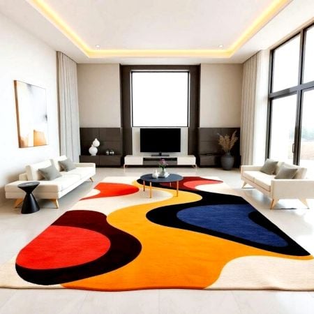 Handcrafted Yellow Abstract Living Room Rug